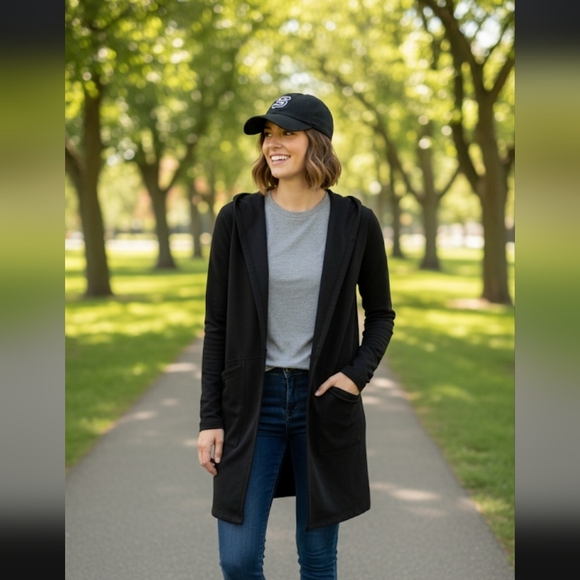 Skechers Sweaters - Skechers Los Angeles Black Hooded Open Cardigan - Women's XS